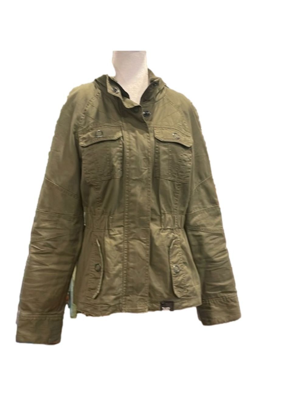 ONLY Army Green Utility Canvas Jacket w/ Hood | Drawstring Waist | M